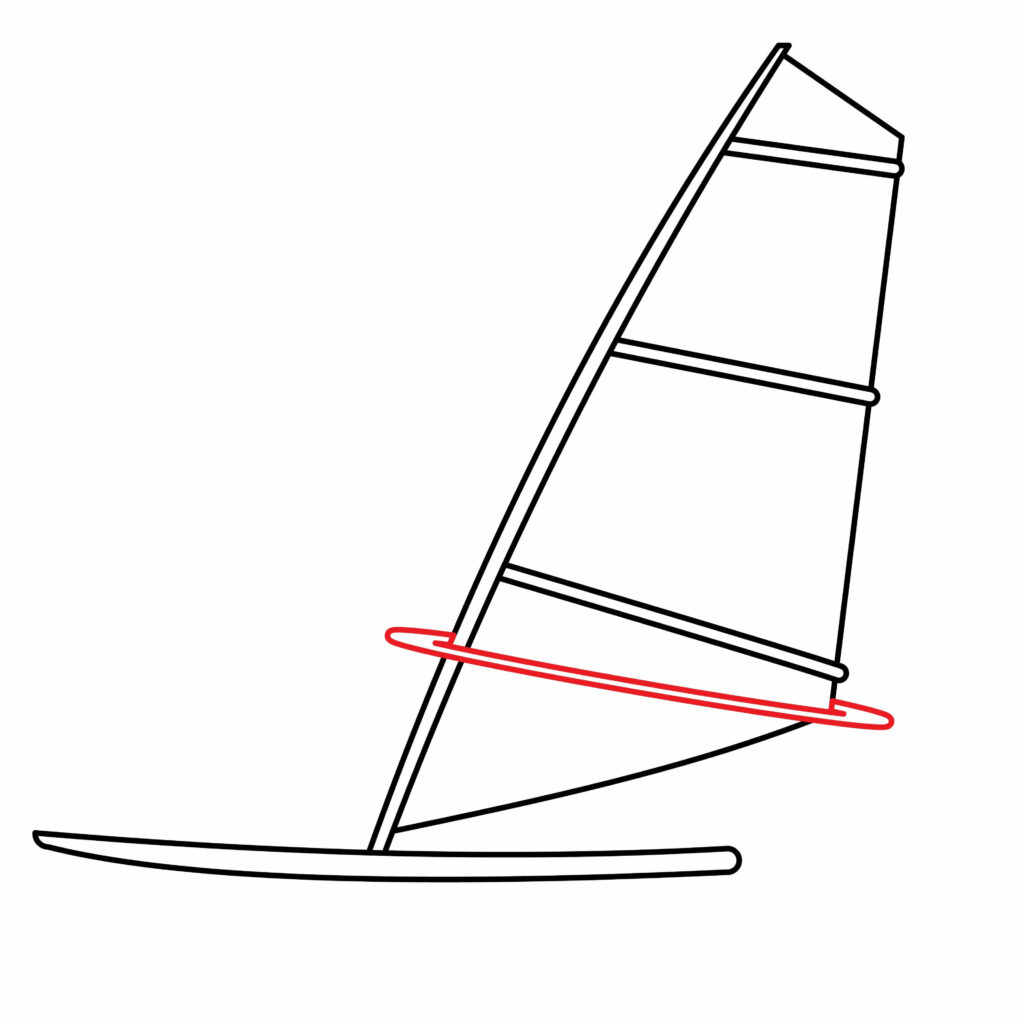 How to draw holding ring of a surfboard with sail