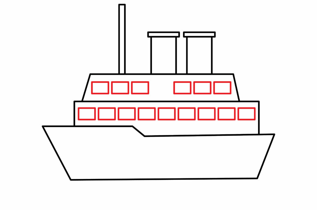 How to draw windows on the Two decks of a cruise ship