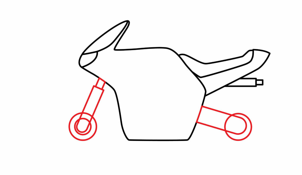 How to Draw the front and back suspension of a racing motorcycle 
