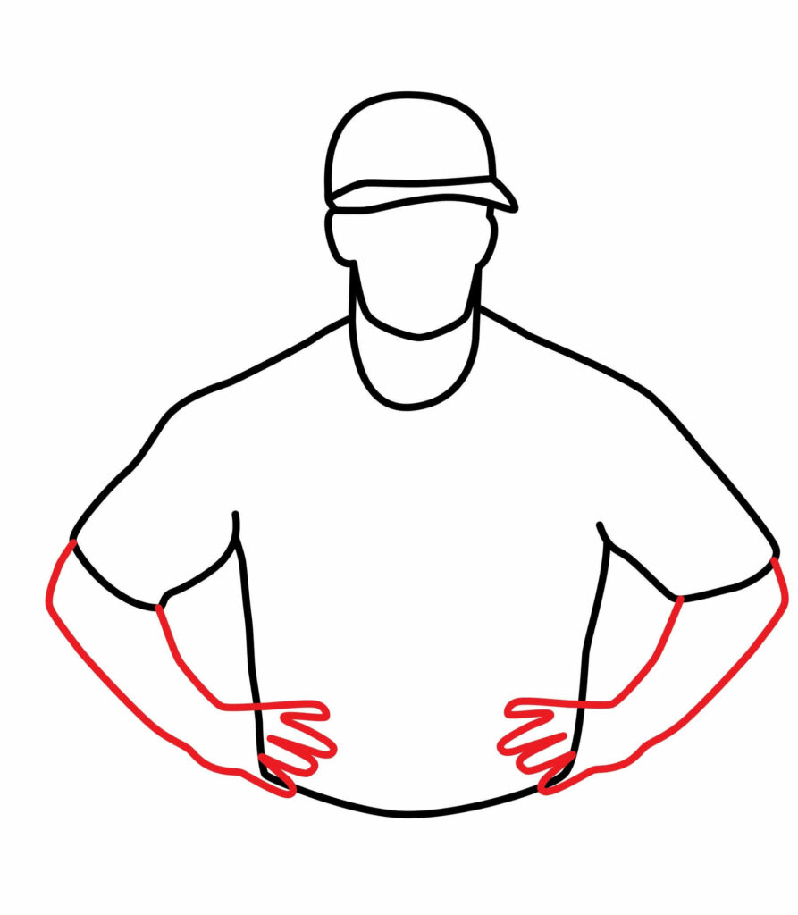 How to draw the hands of the softball coach
