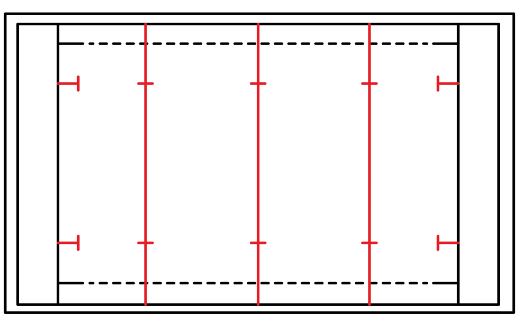 how to draw the halfway lines and 22m lines