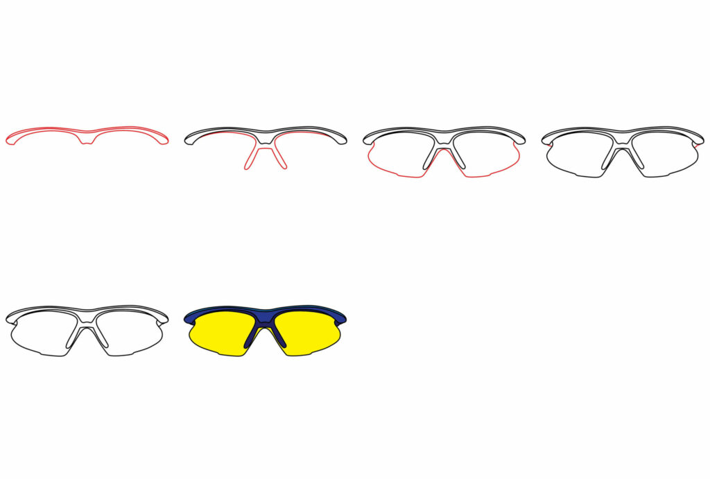 Follow this outline to complete your 3d cycling sunglasses sketch